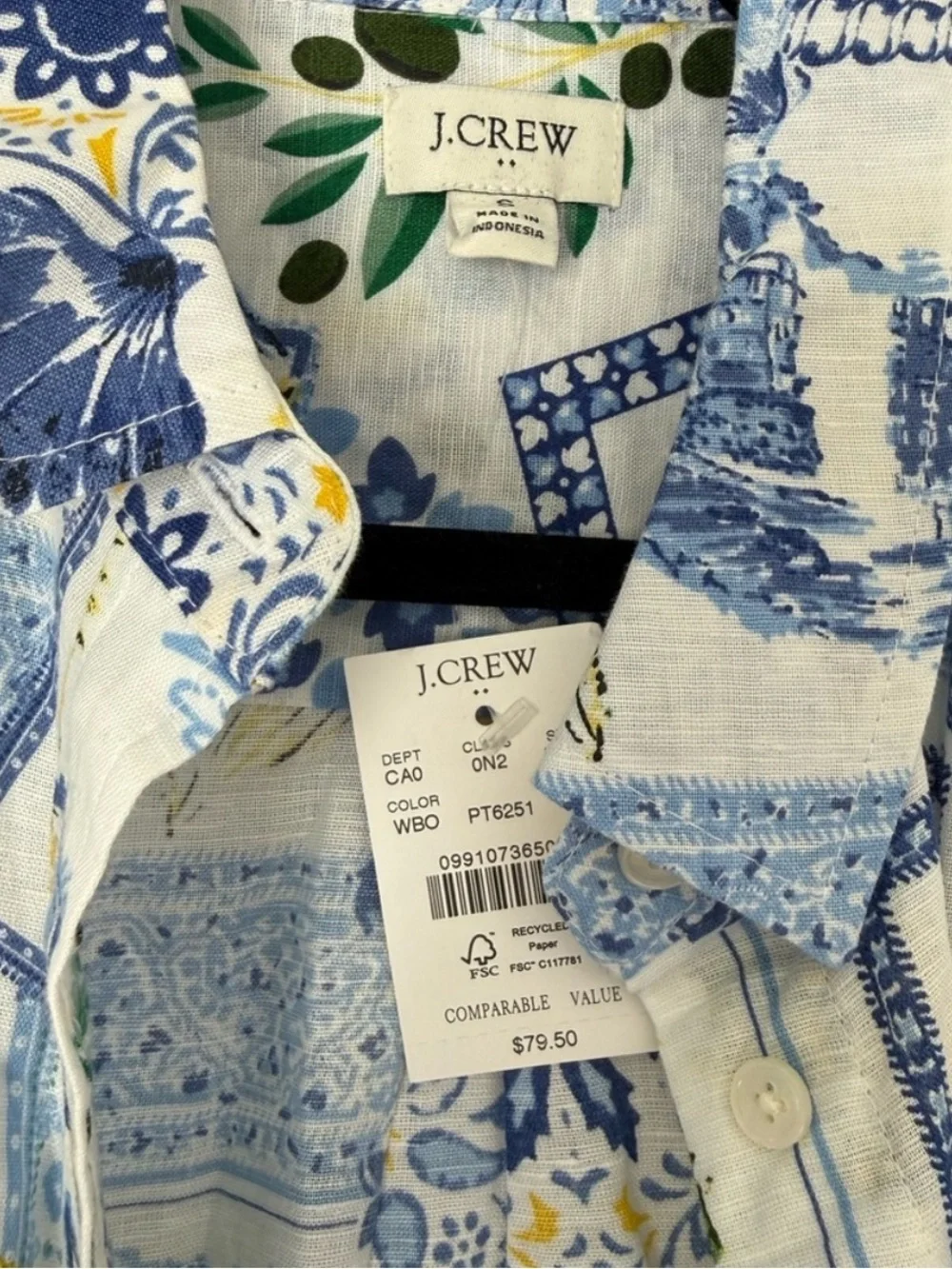 J. Crew Blue and White Printed Button-Up Shirt - Picture 2 of 4